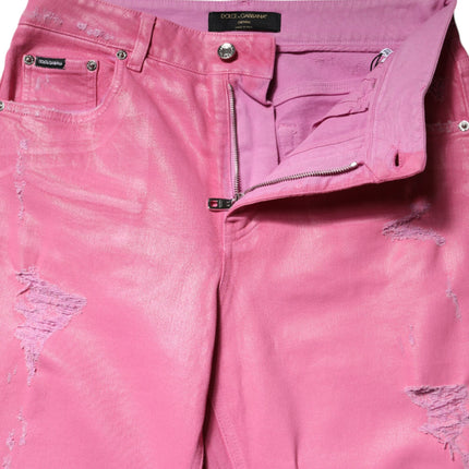 Dolce & Gabbana Pink Tattered Mid Waist Tapered Denim Jeans