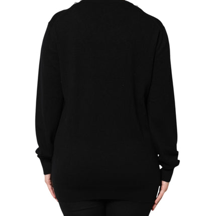 Dolce & Gabbana Black Cashmere Crystal Embellished Sweater