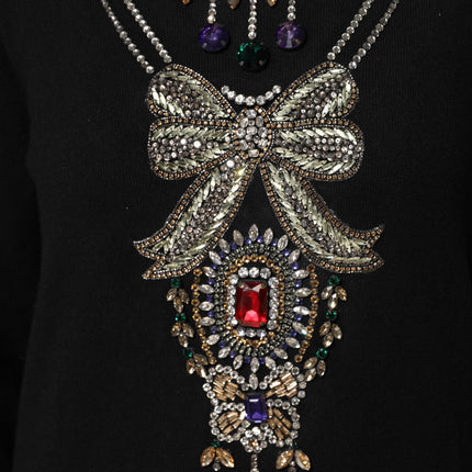 Dolce & Gabbana Black Cashmere Crystal Embellished Sweater