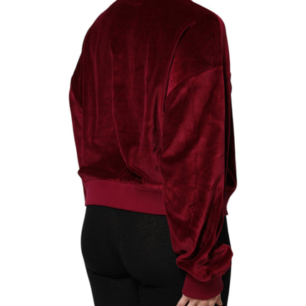 Dolce & Gabbana Red Cotton Velvet Crew Neck Pullover Sweater