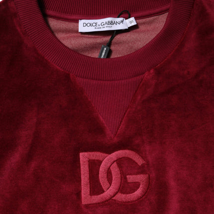 Dolce & Gabbana Red Cotton Velvet Crew Neck Pullover Sweater