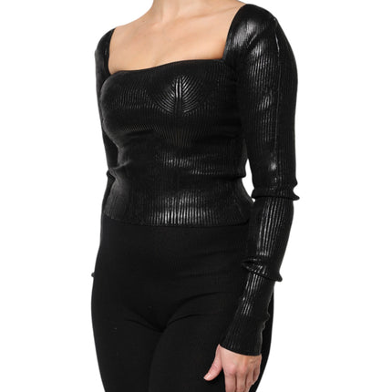 Dolce & Gabbana Black Viscose Long Sleeves Fitted Blouse Top