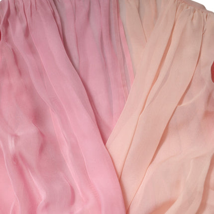Dolce & Gabbana Pink Plunging V-neck Long Sleeves Blouse Top