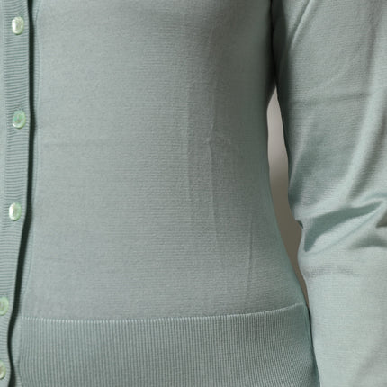 Dolce & Gabbana Light Green Silk Button Down Cardigan Sweater
