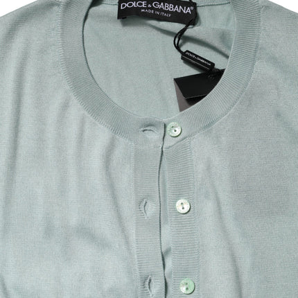 Dolce & Gabbana Light Green Silk Button Down Cardigan Sweater
