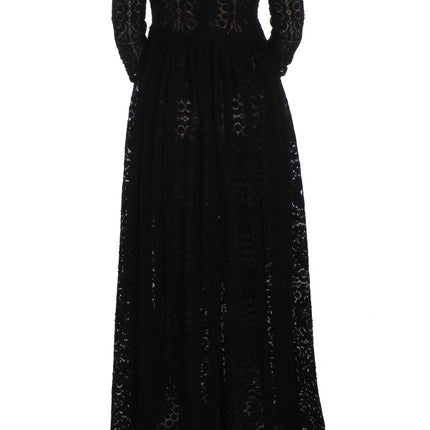 Dolce & Gabbana Black Ricamo Knitted Full Length Maxi Dress