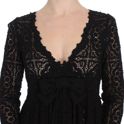 Dolce & Gabbana Black Ricamo Knitted Full Length Maxi Dress