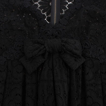 Dolce & Gabbana Black Ricamo Knitted Full Length Maxi Dress