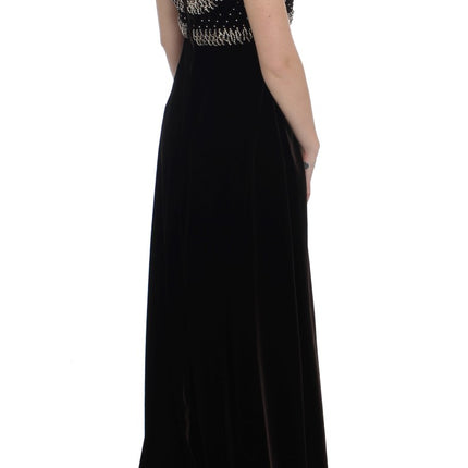 Dolce & Gabbana Brown Velvet Crystal Sheath Gown Dress