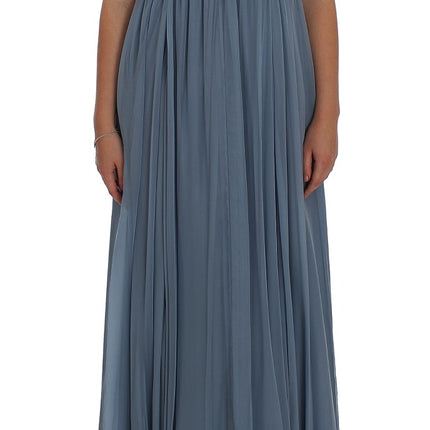 Dolce & Gabbana Blue Silk Crystal Sheath Gown Ball Dress