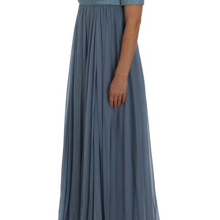 Dolce & Gabbana Blue Silk Crystal Sheath Gown Ball Dress