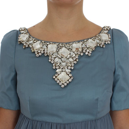Dolce & Gabbana Blue Silk Crystal Sheath Gown Ball Dress