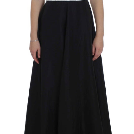 Dolce & Gabbana Black White Floral Silk Sheath Gown Dress