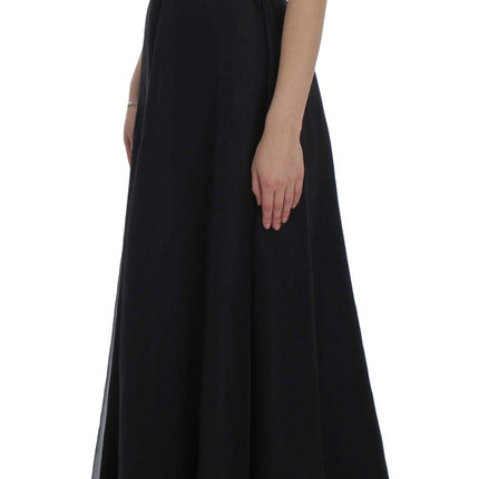 Dolce & Gabbana Black White Floral Silk Sheath Gown Dress