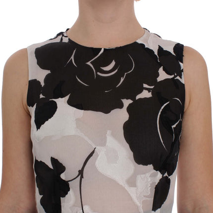 Dolce & Gabbana Black White Floral Silk Sheath Gown Dress