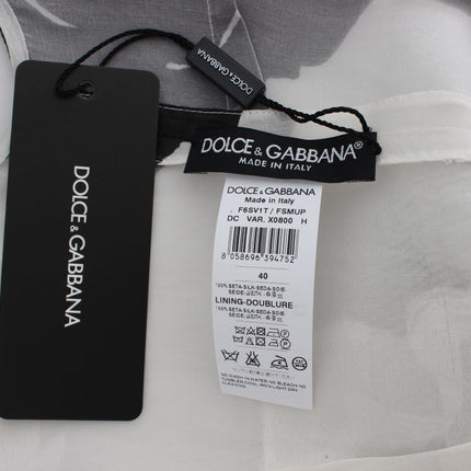 Dolce & Gabbana Black White Floral Silk Sheath Gown Dress