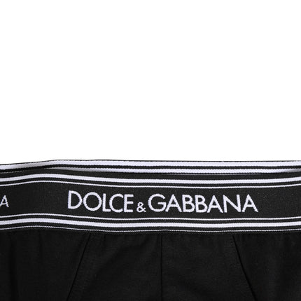 Dolce & Gabbana Black Cotton Stretch Logo Print Brief Underwear