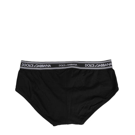 Dolce & Gabbana Black Cotton Stretch Logo Print Brief Underwear