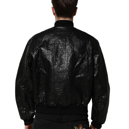 Dolce & Gabbana Black Logo Plaque Bomber Full Zipper Jacket