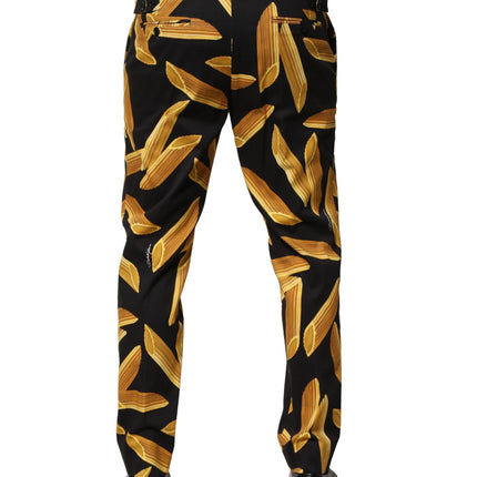 Dolce & Gabbana Black Pasta Print Tapered Men Pants