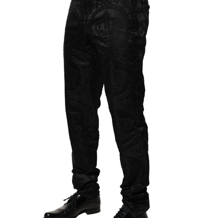 Dolce & Gabbana Black Cotton DG Crown Dress Pants