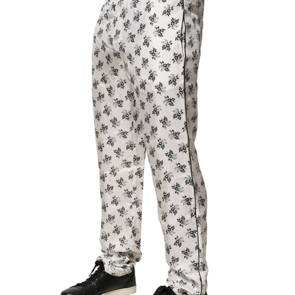Dolce & Gabbana White Floral Silk Casual Lounge Pants