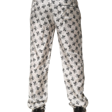 Dolce & Gabbana White Floral Silk Casual Lounge Pants
