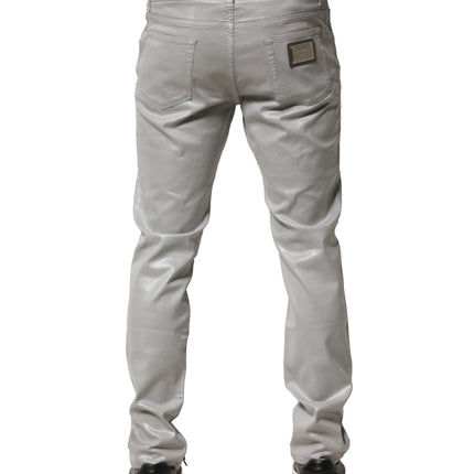Dolce & Gabbana Silver Cotton Stretch Slim Denim Jeans