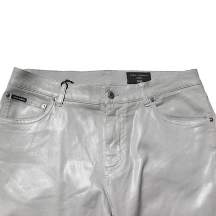 Dolce & Gabbana Silver Cotton Stretch Slim Denim Jeans