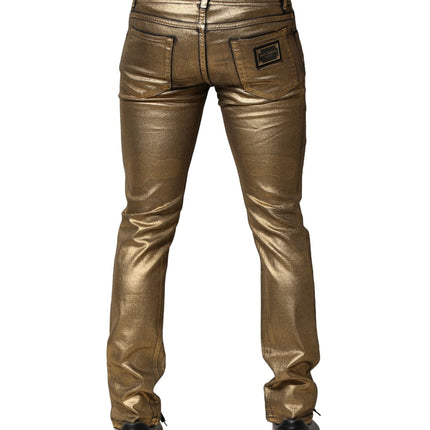 Dolce & Gabbana Gold Tattered Cotton Stretch Slim Denim Jeans