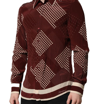 Dolce & Gabbana Maroon Dotted Silk Long Sleeve Casual Shirt