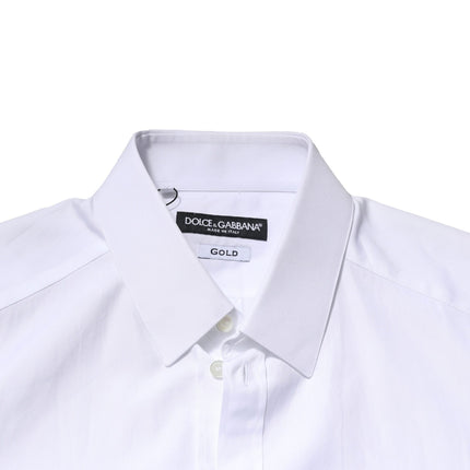Dolce & Gabbana White GOLD Crown Cotton Dress Formal Shirt