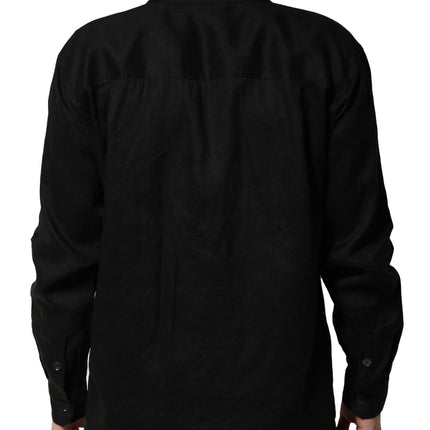 Dolce & Gabbana Black Linen Long Sleeves Men Casual Shirt