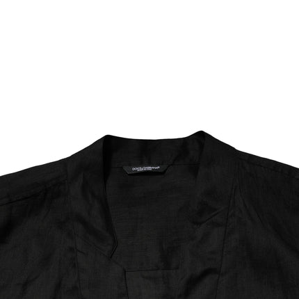 Dolce & Gabbana Black Linen Long Sleeves Men Casual Shirt