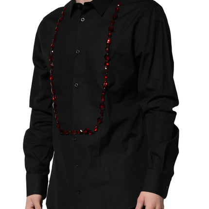Dolce & Gabbana Black Crystal GOLD Formal Men Dress Shirt