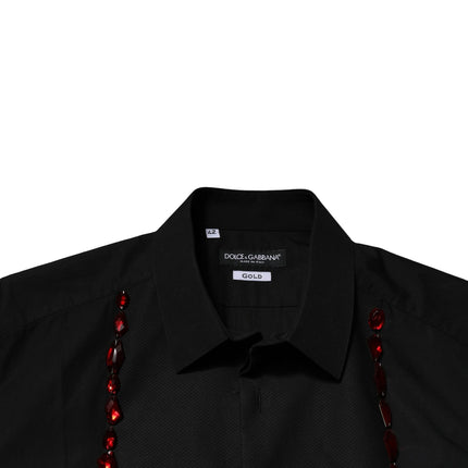 Dolce & Gabbana Black Crystal GOLD Formal Men Dress Shirt