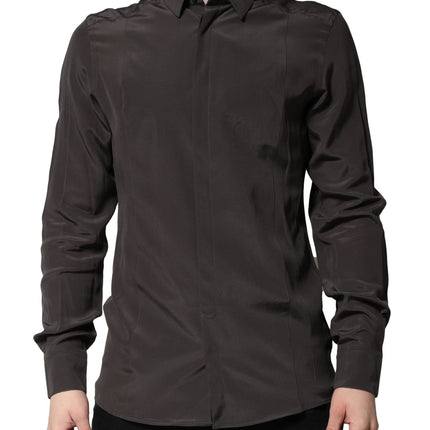 Dolce & Gabbana Dark Brown Silk GOLD Men Dress Formal Shirt