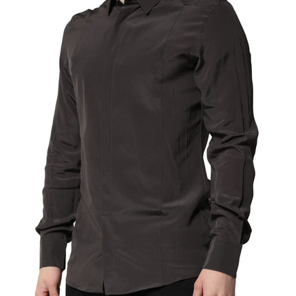 Dolce & Gabbana Dark Brown Silk GOLD Men Dress Formal Shirt