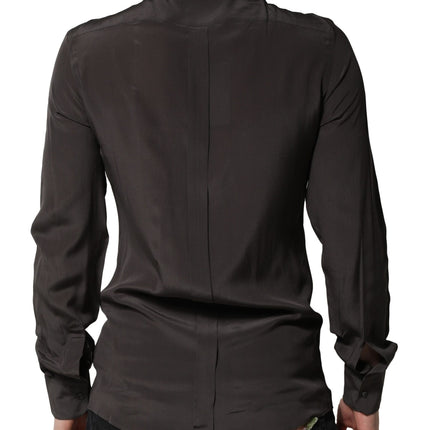 Dolce & Gabbana Dark Brown Silk GOLD Men Dress Formal Shirt