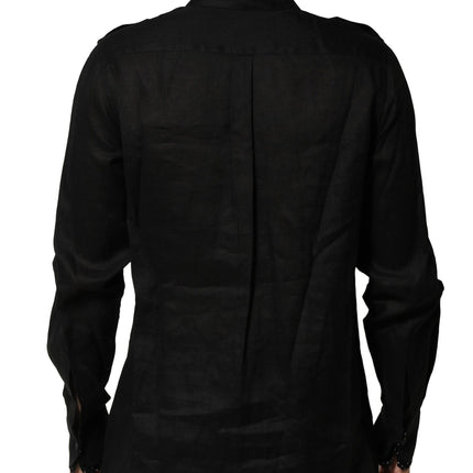 Dolce & Gabbana Black Polka Dot Collar Tie Neck Casual Shirt