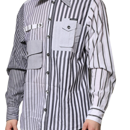 Dolce & Gabbana White Gray Striped Cotton Men Casual Shirt