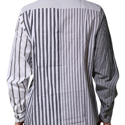 Dolce & Gabbana White Gray Striped Cotton Men Casual Shirt