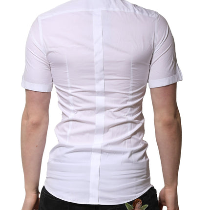Dolce & Gabbana White Cotton Short Sleeves GOLD Casual Shirt