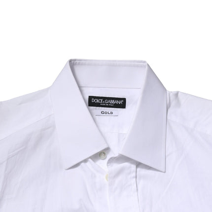 Dolce & Gabbana White GOLD Cotton Men Dress Formal Shirt