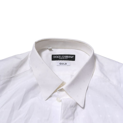 Dolce & Gabbana White GOLD Long Sleeves Dress Men Formal Shirt