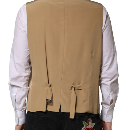 Dolce & Gabbana Beige Linen Dress Formal Men Waistcoat Vest