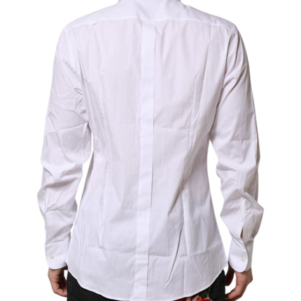 Dolce & Gabbana White Silk Bib Poplin GOLD Men Formal Shirt