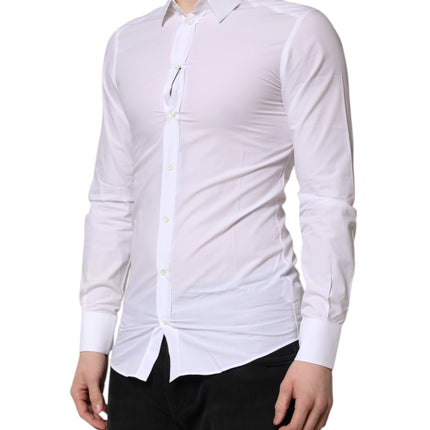 Dolce & Gabbana White GOLD Long Sleeves Dress Men Formal Shirt
