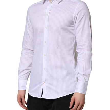 Dolce & Gabbana White Stripes Cotton Long Sleeve Formal Shirt