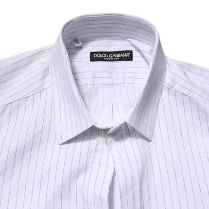 Dolce & Gabbana White Stripes Cotton Long Sleeve Formal Shirt